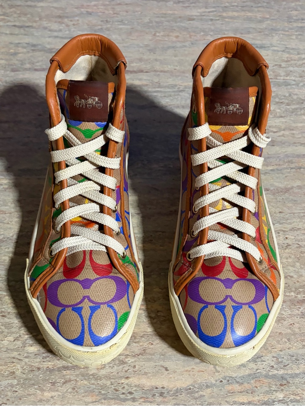 Coach Citysole Multicolor Signature High-Top Sneakers with Cognac Trim